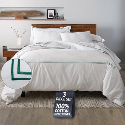 Ella Jayne Duvet Cover King 100% Cotton Percale Soft Set Dark Green 3 Pcs | King Duvet Cover | Soft Cotton Percale | 106 x 90 Inch Cover | Includes 2 Matching Pillow Shams | Dark Green Design - color: Dark Green, size: King/Cal King