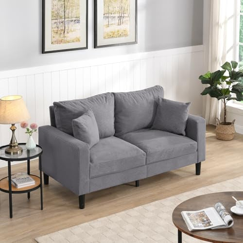 57 " Loveseat Sofa Couch, Upholstered 2 Love Seat Sofas with 2 Pillows Soft Cushions & Sturdy Frame, Space Saving Modern Small Sofa, Living Room Bedroom Apartment Small Space (Light Gray, 2 Seat) - color: Light Gray, size: 2 Seat