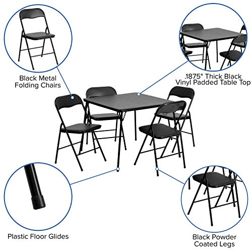 EMMA + OLIVER Black Square Folding Card Table and Chairs Set for 4 Players | Lightweight, Easy Storage, Padded Top - color: Black