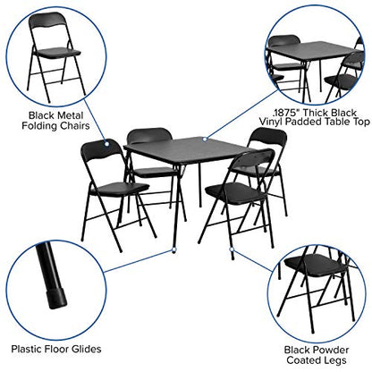 EMMA + OLIVER Black Square Folding Card Table and Chairs Set for 4 Players | Lightweight, Easy Storage, Padded Top - color: Black