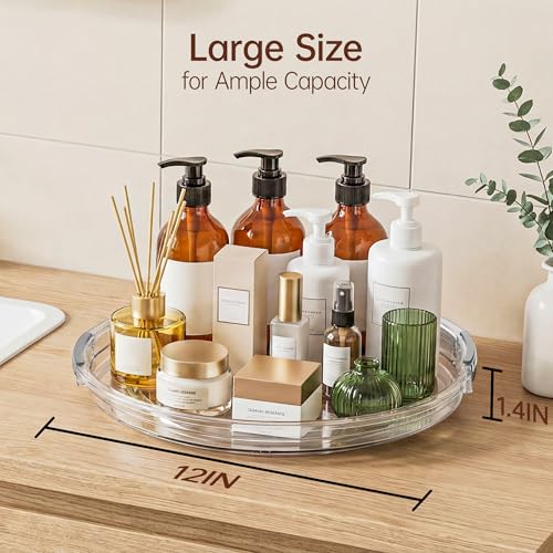 LAMU 12 in Lazy Susan Turntable, 2 Pack Clear Spice Rack, Organizer Storage | 360° Rotating, Kitchen Storage Tray for Cabinet & Table Top, Pantry, Fridge, Bathroom, Medicine & Countertop - size: 12 Inch-2 Pack