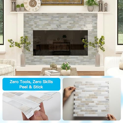 Art3d 10-Sheet Heavy-Duty Peel and Stick Backsplash, Waterproof Wall Tiles Stick on Kitchen Backsplash Living Space, Beige & White (Pack of 4) - color: Beige & White, size: 12 x 12 Inch (Pack of 4)