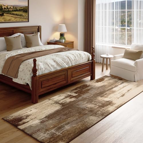 Kelarea Washable Runner Rug 2.6x8, Non-Slip Low Pile Abstract Brown | Water & Stain Resistant, Pet Friendly, Easy Clean, Ultra Soft, for Entrance, Kitchen, Bedroom, Hallways - color: Brown, size: 2'6" x 8' (Rectangular)