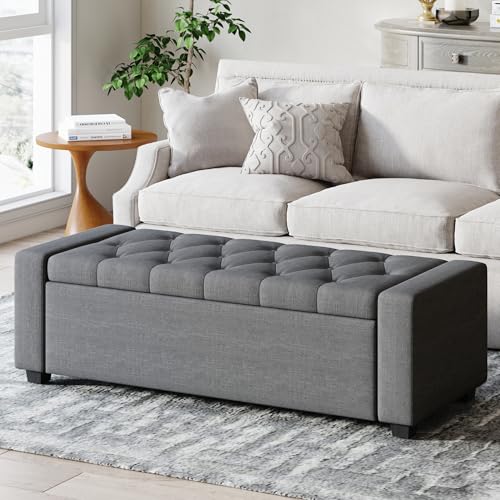 Storage Ottoman Bench,Large Entryway Ottoman with Storage, Rectangular Bench with Cushion and Safety Hinge for Living Room Bedroom,Darkgray - color: Dark Gray
