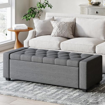 Storage Ottoman Bench,Large Entryway Ottoman with Storage, Rectangular Bench with Cushion and Safety Hinge for Living Room Bedroom,Darkgray - color: Dark Gray