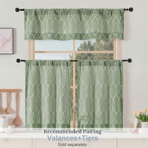 Chyhomenyc Kitchen Curtains 30 Inch Length - Light Filtering Faux Linen Half Window Curtains Over Sink, Modern 3D Wave Line Small Curtain Tiers for Bathroom Basement, 26Wx30L, 2 Pieces, Green - color: Green, size: 26"W x 30"L (Pack of 2)