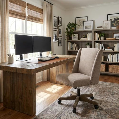 Upholstered Armless Office Chair Fabric Swivel Home Desk Chair with Wheels | Modern Comfy Boho Office Chair with Wooden Legs Adjustable Desk Chair no Arms for Sewing Women Farmhouse Study Studio Brown - color: Brown
