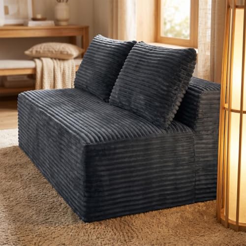 Boneless Couch for Bedroom, Small Compact Loveseat for Small Spaces | Comfy Lounge Chair Cloud Armless Loveseat with 2 Headrest for Apartment Living Room - color: Grey