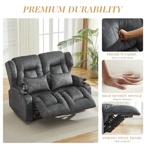 Loveseat Recliner Sofa,RV Wall Hugger Recliners for Small Spaces,Reclining Loveseat Sofa Recliner with Cup Holders/Lumbar Pillows,RV Furniture (Gray,56" 2-Seater) - color: Grey, size: 56" 2-Seater