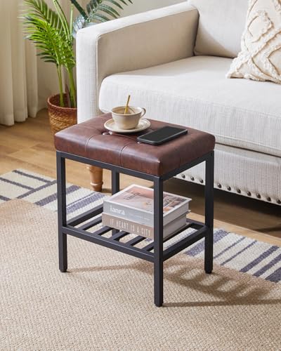IBUYKE Rectangular Makeup Stool, PU Seat Vanity Chair, Dark Brown WBD017Z | Adjustable Feet Storage Space Footrest Multi-Use Small Side Table Ottoman Bedroom - color: Dark Brown, size: Rectangular