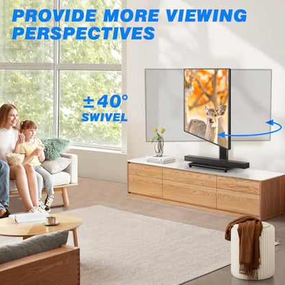 Rfiver Universal Swivel Tabletop TV Stand for Flat Screens 23-43 Inch | Heavy Duty Center Pedestal Stand Replacement with Black Tempered Glass Base & Height Adjustable Mount for 24 32 43 Inch - size: 19-43 inch
