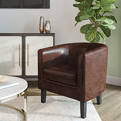BELLEZE Accent Barrel Chair, Club Tub Sofa Corner Chair with Flared Legs and Cozy Soft Padding for Living Room Bedroom Waiting Room - Caramel - color: Caramel, style: Barrel Chair