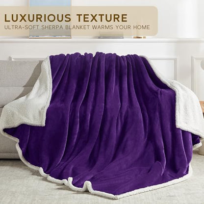 BEAUTEX Sherpa Fleece Throw Blankets Soft Fluffy Flannel Plush Cozy | Fuzzy Purple Cuddle Blanket for Couch, Bed, Sofa, Adults (50" x 60", Purple) - color: Purple, size: Throw-50"x60"