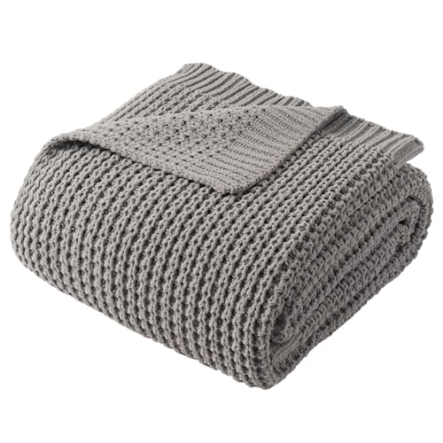 Grey Throw Blanket for Couch, Soft Knitted Chenille Throw Blanket 50"x60" | Chunky Waffle Knit Throw Blanket, Light Gray Throw Blanket for Bed Sofa Living Room, Modern Farmhouse Knitted Style - color: Grey, size: 50"x60"