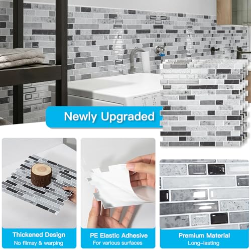 Art3d 10-Sheet Heavy-Duty Peel and Stick Backsplash, Waterproof Wall Tiles Stick on Kitchen Backsplash Living Space, Carrara Grey (Pack of 4) - color: Carrara Grey, size: 12 x 12 Inch (Pack of 4)