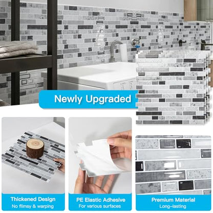 Art3d 10-Sheet Heavy-Duty Peel and Stick Backsplash, Waterproof Wall Tiles Stick on Kitchen Backsplash Living Space, Carrara Grey (Pack of 4) - color: Carrara Grey, size: 12 x 12 Inch (Pack of 4)