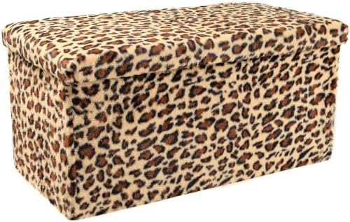 Luxe Faux Fur Storage Ottoman, Leopard, 30 x 15 x 15 in | Engineered Wood, Tool-Free Assembly, Modern Style, Seat And Footrest - color: Leopard, size: 30"D x 15"W x 15"H