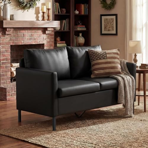 TYBOATLE Black Faux Leather Small Couch Loveseat, 2-Seater for Living Room | Love Seat, Mini Couch, Small Sofa, Modern Upholstered Design, Apartment, Dorm, Office, Bedroom, Compact Spaces - color: Black
