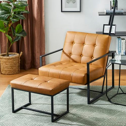Glitzhome Ottoman Bench Pack of 2, Modern PU Leather Vanity Stools Chairs with Metal Frame, Makeup Stool Padded Foot Rest Stool for Living Room Vanity, Entryway, Bathroom,Light Brown - color: Light Brown, Pack of 2