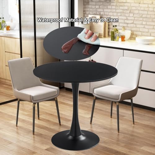27.3" Tulip Dining Table, Black, Perfect for 2-4 People, Mid-Century Modern Style, Round MDF Top with Sturdy Base for Dining Room, Living Room, Cafe - size: 27.3"