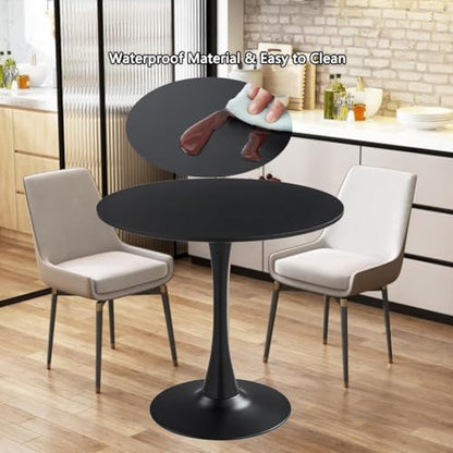 27.3" Tulip Dining Table, Black, Perfect for 2-4 People, Mid-Century Modern Style, Round MDF Top with Sturdy Base for Dining Room, Living Room, Cafe - size: 27.3"