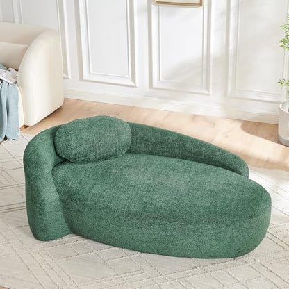 JIVOIT Modern Oval Single Lazy Sofa Chair, Bouclé Fabric Single Lounge Chair with Integrated Backrest, Side Armrest and Pillow, Compact Space-Saving Lounge Chair for Living Room Bedroom (Green//033) - color: Green//033