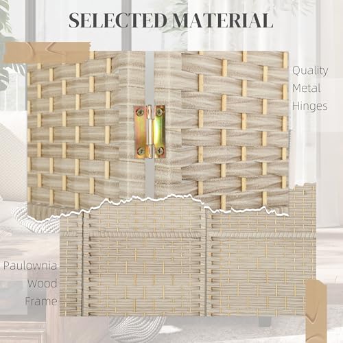 HOMCOM 4 Panel Room Divider 6 Ft Privacy Screen Hand-Woven Washed Oak | Folding PP Wall Partition, Pine Wood Frame, Freestanding Room Separator, Bedroom Home Office, No Assembly - color: Washed Oak, size: 4 Panel