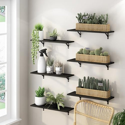 Furinno Rossi Floating Shelves for Wall Set of 6, 23-Inch Wall Shelf, Floating Shelf, Wall Mounted Shelves, for Bathroom, Bedroom, Living Room, Espresso - color: Espresso