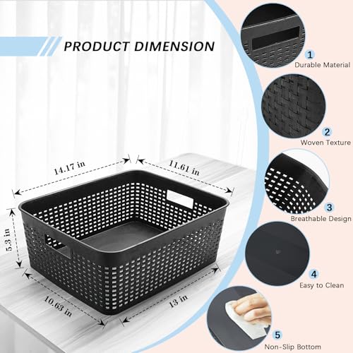Soddeph Plastic Storage Baskets for Cabinets, Household Pantry Organization with Handle,Organizer Bins for Room,Bathrooms,Under-Sink,Kitchen (Black, L-3PACK) - color: Black, size: L-3PACK
