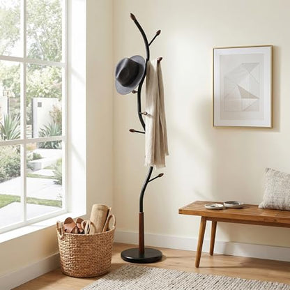 Roundhill Furniture Arles Metal Black and Walnut Standing Coat Rack - color: Black