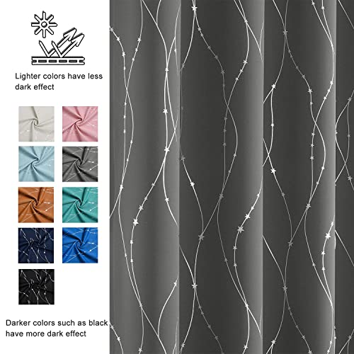 SMILE WEAVER Grey Blackout Curtains for Living Room 63 Inch Long 2 Panels,Room Darkening Curtain-Star Print Design Noise Reducing Thermal Insulated Light Blocking Bedroom Window Drapes - color: Grey Silver, size: 52"W x 63"L (Pack of 2)