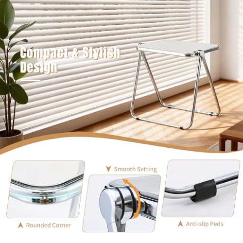 Acrylic Folding Table TV Tray Small Side Table - White | Modern Dinner Table for Eating on Couch Folding Table Foldable Computer Desks Space-Saving with Chrome Frame - color: White