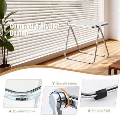 Acrylic Folding Table TV Tray Small Side Table - White | Modern Dinner Table for Eating on Couch Folding Table Foldable Computer Desks Space-Saving with Chrome Frame - color: White