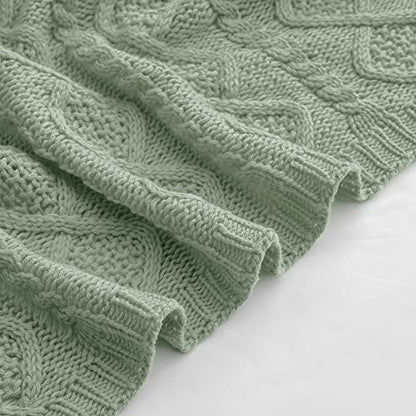 Homiest Sage Green Cable Knit Throw Blanket Set of 3, with 2 Pillow Covers | Pure Acrylic, Lightweight & Breathable, All-Season Use, Machine Washable, Wrinkle & Fade Resistant, for Couch Bed And Sofa - color: Sage Green, size: 50 x 60 Inch Blanket & 18 x