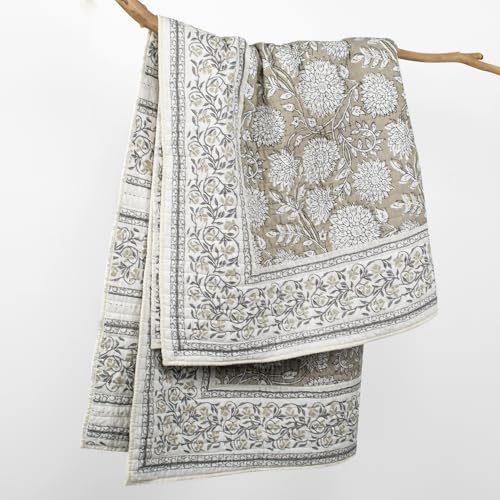 Levtex Home - Adare Taupe - Throw - Bordered Floral - Taupe, Grey and Cream -Quilted Throw (50x60in.) - Cotton - color: Taupe
