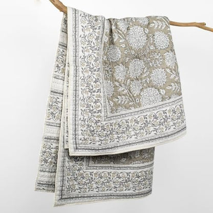 Levtex Home - Adare Taupe - Throw - Bordered Floral - Taupe, Grey and Cream -Quilted Throw (50x60in.) - Cotton - color: Taupe