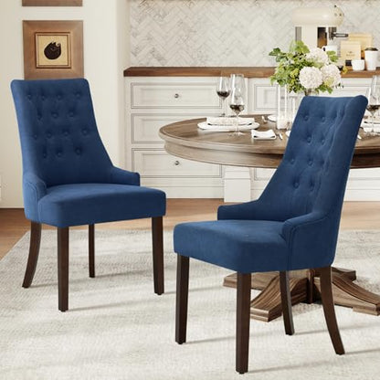 COLAMY Fabric Side Dining Chairs Set of 2, Wingback Upholstered Dining Room Chairs with Tufted Button, Living Room Chairs for Home Kitchen, Blue - color: Blue, size: Set of 2