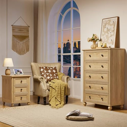 RWYHG 18" Night Stand Set 2, Nightstand with 3 Drawers | Farmhouse Modern Bedside Table, Solid Wood Legs, Metal Handles, Bed Side End Tables for Bedroom Living Room (Natural) - color: Natural, style: 3 Drawers*2