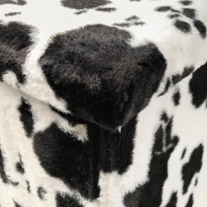 Luxe Faux Fur Storage Ottoman, Cowhide Black/White, 30 x 15 x 15 in | Engineered Wood, Tool-Free Assembly, Modern Style, Seat And Footrest - color: Cowhide Black/White, size: 30"D x 15"W x 15"H