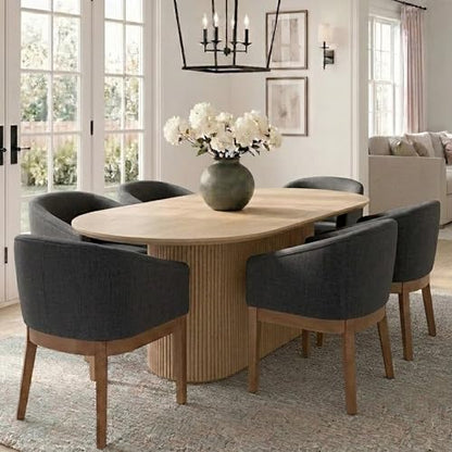 HNY Barrel Dining Chairs Set of 6, Mid Century Modern Upholstered Dining Chairs with Arms, Linen Kitchen & Dining Room Chairs, Solid Wood Frame Accent Chairs for Kitchen, Apartment, Charcoal Black - color: Charcoal,natural Lges, size: 6 Chairs