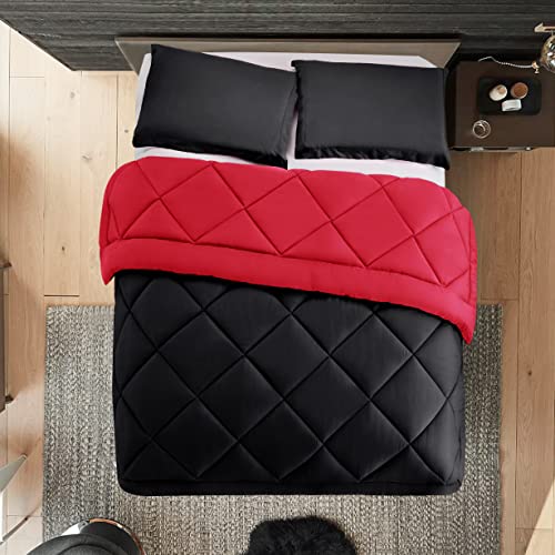Elegant Comfort Reversible 3-Piece Comforter Set All Season, Ultra Soft, Down Alternative Comforter, F/Q, Black/Burgundy - color: Black/Burgundy, size: Full/Queen