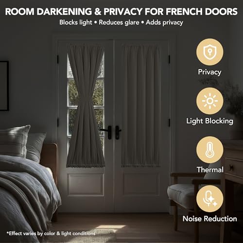 Deconovo Blackout Door Curtain for Glass Doors 72 Inches Long | 1 Panels Set, Thermal Insulated, Dual Rod Pockets, Adjustable Tieback, Privacy Panel, Light Beige, 25 x 72 Inch