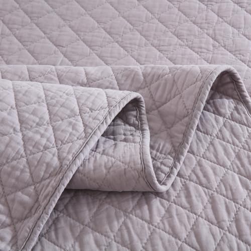 Wistown Cotton King Bedspread Quilt Bedding Set, Grey | 3 Pieces Reversible Lightweight Soft Coverlets Comforters, All Seasons, Diamond Stitching Pattern - color: Grey Diamond Pattern, size: King (98 by108inch)