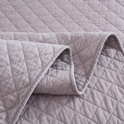 Wistown Cotton King Bedspread Quilt Bedding Set, Grey | 3 Pieces Reversible Lightweight Soft Coverlets Comforters, All Seasons, Diamond Stitching Pattern - color: Grey Diamond Pattern, size: King (98 by108inch)