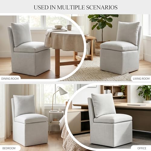 DUHOME Upholstered Armless Dining Chair with Casters,Linen Dining Chairs Set of 2 for Living Room,Single Sofa Chair with 4 Casters for Bedroom Reading Room Waiting Room Kitchen Dining Room - size: 2 pcs