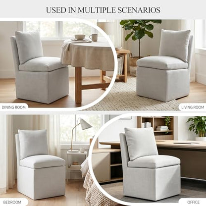 DUHOME Upholstered Armless Dining Chair with Casters,Linen Dining Chairs Set of 2 for Living Room,Single Sofa Chair with 4 Casters for Bedroom Reading Room Waiting Room Kitchen Dining Room - size: 2 pcs