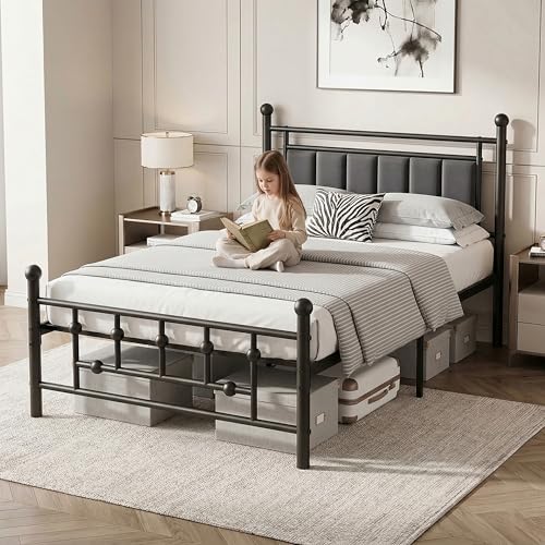 Velvet Upholstered Twin Bed Frame with Headboard | 14-inch Underbed Storage, 13 Metal Slats, 9 Support Legs, Noise-dampening Strips, No Box Spring Needed - size: Twin