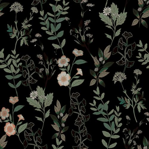 Dark Black Green Leaves Floral Peel and Stick Wallpaper 17.4" x 394" | Renter Friendly, Removable & Waterproof, Vinyl Easy Install for Bedrooms, Bathrooms, Kitchens, Cabinets and Home Decor - color: Black/Green, size: 17.4" x 394"