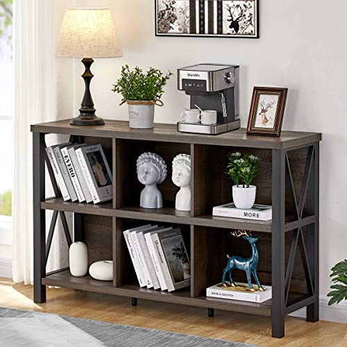 6 Cube Storage Organizer Book Shelf, 47 Inch Horizontal Bookshelf, Wood and Metal Cube Bookcase for Living Room, Home Office (Walnut Brown) - color: Walnut Brown, size: Without Drawer