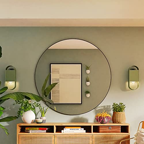 BEAUTYPEAK Circle Mirror Black 36 Inch Wall Mounted Round Mirror | Brushed Metal Frame, For Bathroom, Vanity, Living Room, Bedroom, Entryway Wall Decor - color: Black, size: 36"L x 36"W